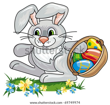 easter bunnies and eggs to colour in. stock vector : Easter bunny