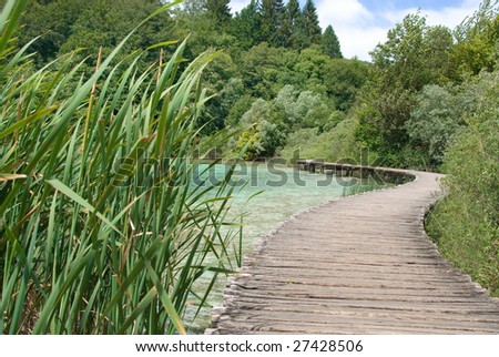 Wooden path over the lake.
