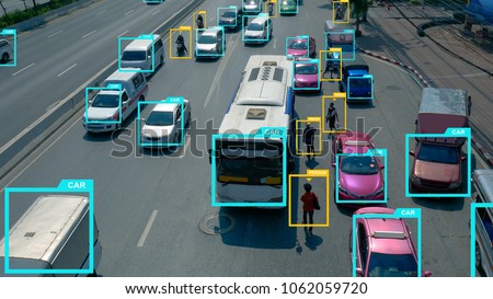 Machine learning analytics identify technology , Artificial intelligence Software ui analytics recognition cars vehicles and person.