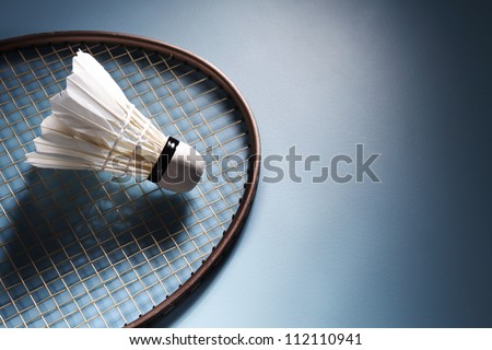 Shuttlecock on badminton racket