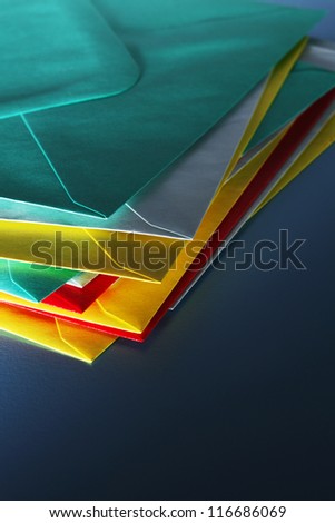 Close up pile of color  envelopes