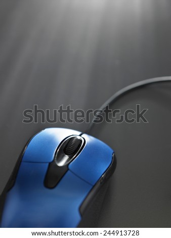 close up blue color wired mouse