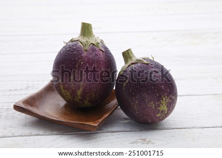 close up of the egg plant with water plant