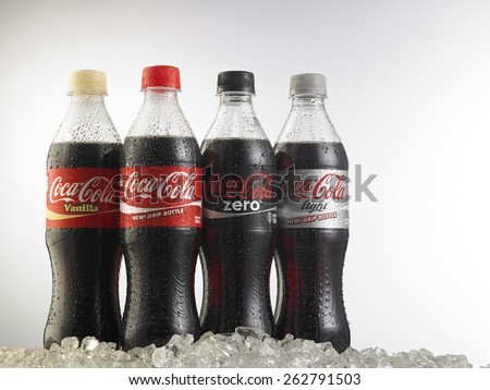 Kuala Lumpur-Malaysia : March 23,2015 Photo of group of Coca-Cola. The brand is one of the most popular soda products in the world and it is sold almost everywhere