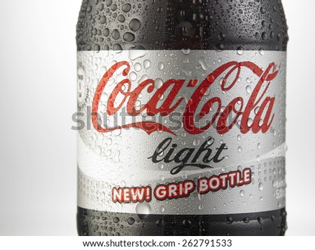 Kuala Lumpur-Malaysia : March 23,2015 Photo of a bottle of Coca-Cola Light. The brand is one of the most popular soda products in the world and it is sold almost everywhere