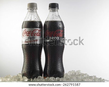 Kuala Lumpur-Malaysia : March 23,2015 Photo of  bottle of Coca-Cola Light and Zero. The brand is one of the most popular soda products in the world and it is sold almost everywhere