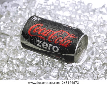 Kuala Lumpur-Malaysia : March 24,2015 Photo of a can of Coca-Cola Zero. The brand is one of the most popular soda products in the world and it is sold almost everywhere
