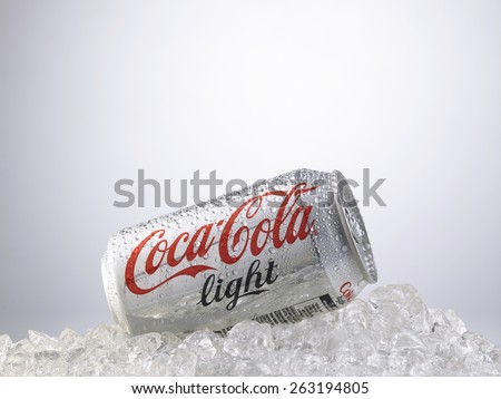 Kuala Lumpur-Malaysia : March 24,2015 Photo of a can of Coca-Cola light. The brand is one of the most popular soda products in the world and it is sold almost everywhere