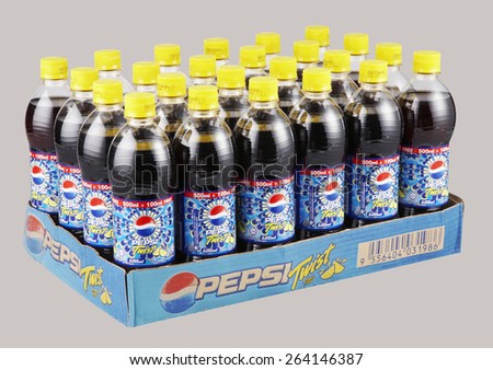 KUALA LUMPUR, MALAYSIA - March 26th 2015. bottles of Pepsi drinks. Pepsi is a carbonated soft drink produced and manufactured by PepsiCo Inc. an American multinational food and beverage company