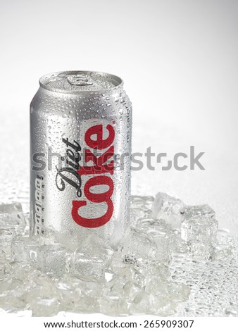 KUALA LUMPUR, MALAYSIA - April 2nd 2015.Photo of a can of Coca-Cola Diet . The brand is one of the most popular soda products in the world and it is sold almost everywhere