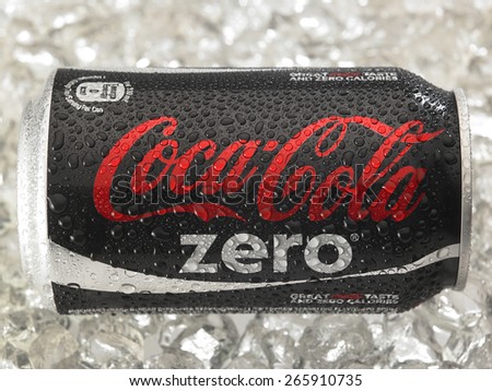 KUALA LUMPUR, MALAYSIA - April 2nd 2015.Photo of a can of Coca-Cola Zero . The brand is one of the most popular soda products in the world and it is sold almost everywhere