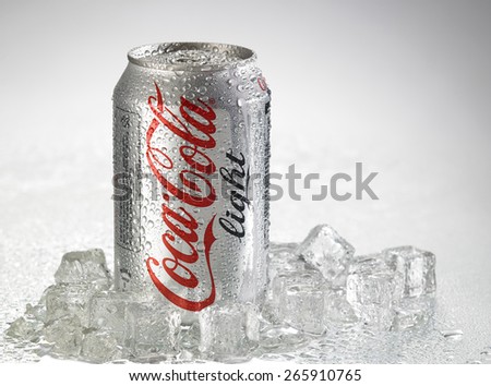 KUALA LUMPUR, MALAYSIA - April 2nd 2015.Photo of a can of Coca-Cola light . The brand is one of the most popular soda products in the world and it is sold almost everywhere
