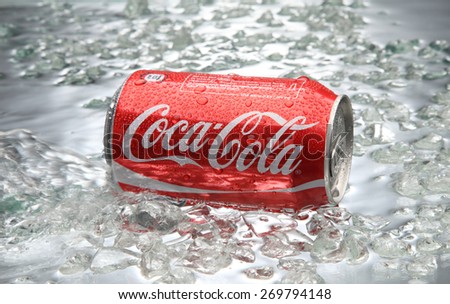 kuala Lumpur,Malaysia 15th April 2015,Editorial photo of Classic Coca-Cola  in crushed ice.