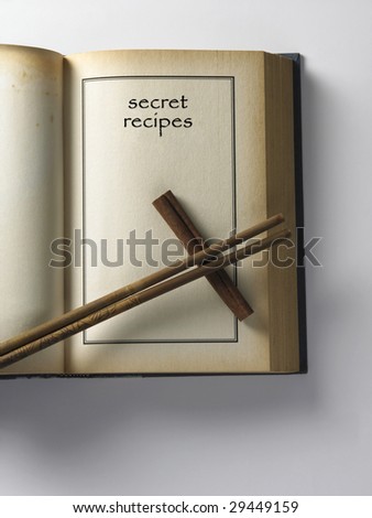 chopstick set on book with secret receipes text