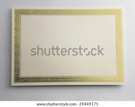 shot of a blank certificate on the plain background