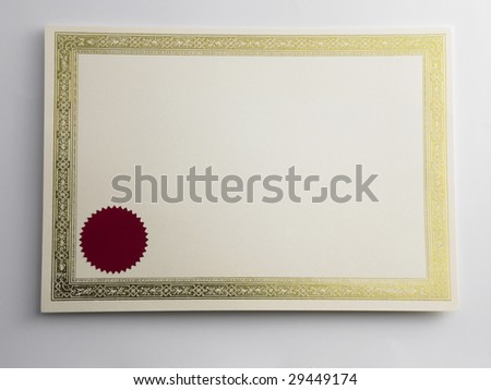 close up shot of a blank certificate on the plain background