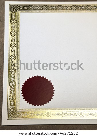 close up shot of a blank certificate on the plain background