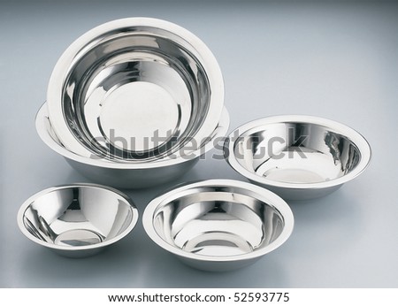 Studio shot of stainless steel bowls on clean background.