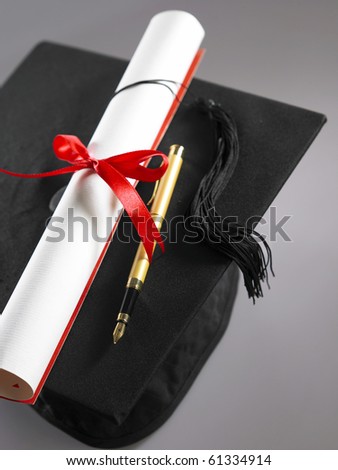 stock imageof Graduation cap and diploma
