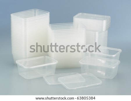 Set rectangle plastic container on plain background