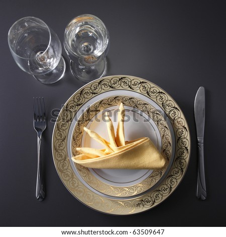 stock photo table setting for fine dining or party cutlery and plate set 