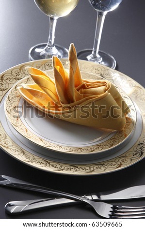 stock photo table setting for fine dining or party cutlery and plate set 