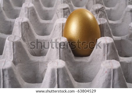single golden egg at the egg tray