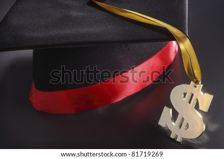 stock image of the mortar board and dollar sign
