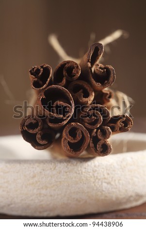 close up of Bundle of cinnamon sticks cinnamon sticks