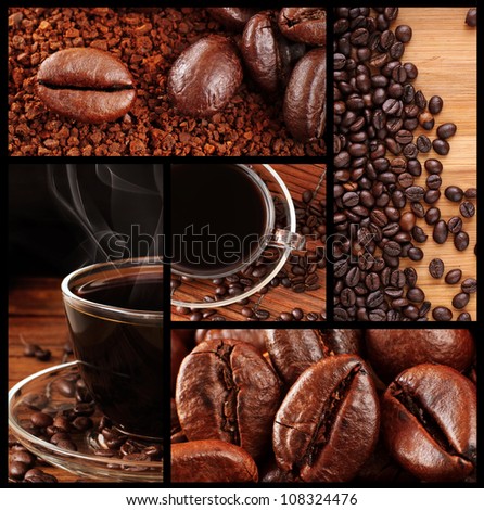 Montage of Fresh Roasted Coffee Beans and Freshly Brewed Coffee