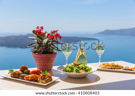 Lunch by the sea, Greece, island  Santorini