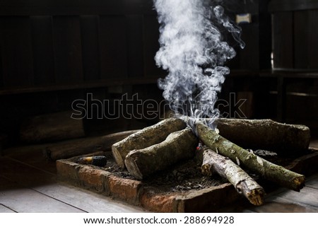 Indoor firewood and smoke for warm