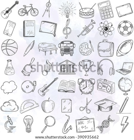 Hand drawn school icons set. Vector illustration.
