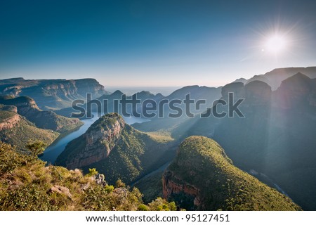 Morning sunlights baths the Blyde River Canyon in Mpumulanga, South Africa