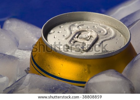 Wet can of beer in ice
