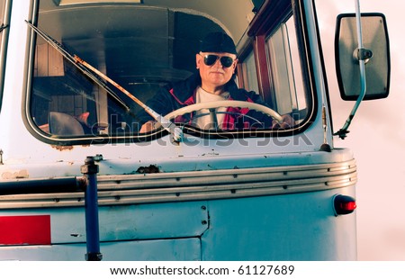 Vintage photo of bus driver