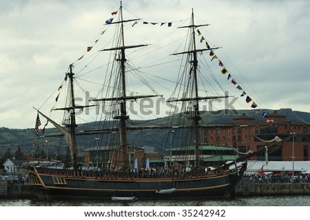BELFAST, UK - AUGUST 13: Belfast welcomes the Tall Ship Bounty, part of the Tall Ships Atlantic Challenge 2009 August 13, 2009 in Belfast, UK.