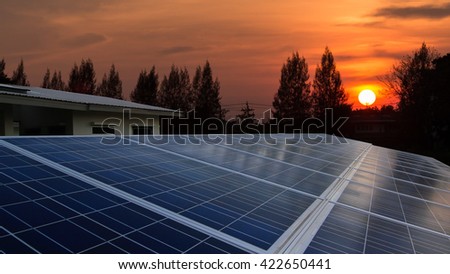 Solar farm with sunrise