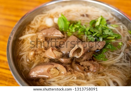 thin noodles with pork intestine, famous and traditional Taiwan snacks