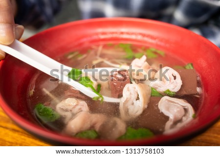 pork blood and chitterling soup, famous and traditional Taiwan snacks