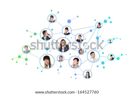 Business Network, Asian Business People Use Mobile Phones To Communicate To Each Other On White Background.