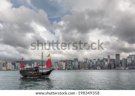 HONG KONG, CHINA - MAY 19 : Famous Aqua Luna boat sail on the victoria harbour in Hong Kong,  China on 19th May 2014.