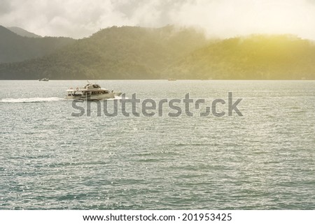 Boat over water at famous attraction, the Sun Moon Lake at Taiwan.