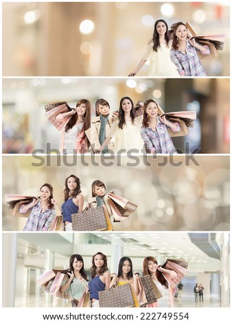 Asian woman shopping, collection from 7 different people, good for web advertisement or the bar.