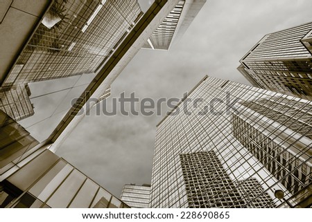 Modern office buildings under sky in Hong Kong, Asia.