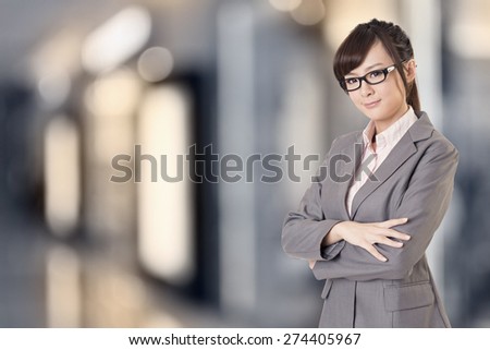 Asian business young woman look at you, closeup portrait isolated on white background.