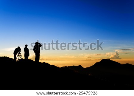 Mountain silhouette of Taiwan, the beautiful outdoor landscape of nature in the morning of sunrise.