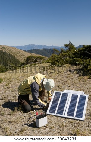 It is the solar energy in outdoors. And a man was working for it.
