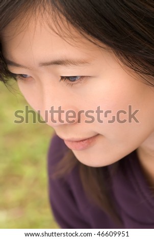 Asian girl portrait closeup face in outdoor.