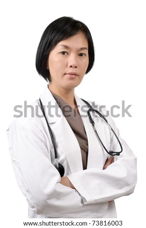 stock photo Medicine doctor of mature Asian woman half length closeup